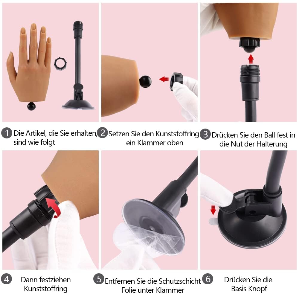 KnowU Übungshand Für Nageldesign Silikon, Übungshand Für Gelnägel Set, Fake Hand mit Stand, Nagel Praxis Training Hand Modell, rechts