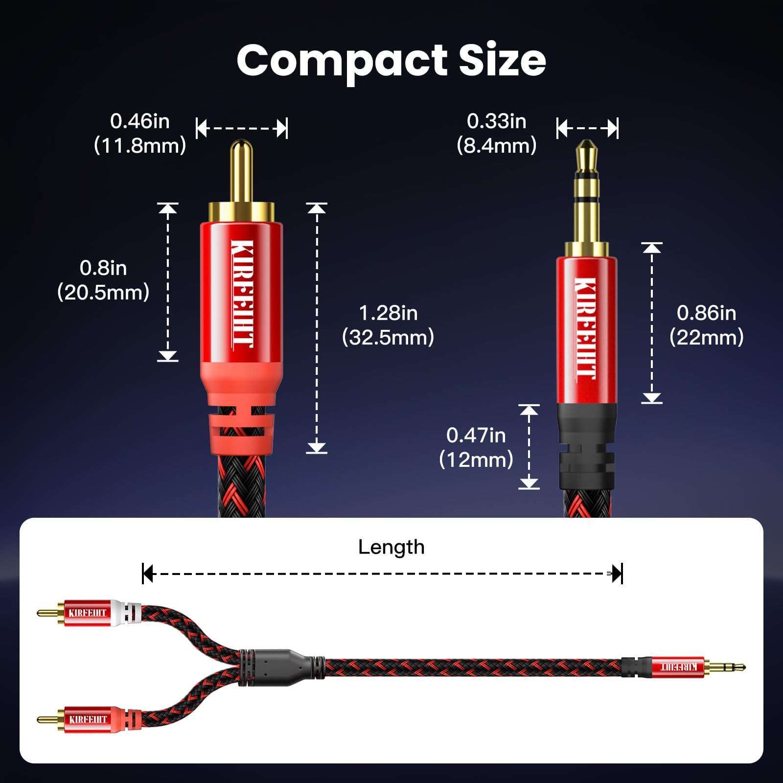 KIRFEIHT Cable de audio RCA a 3.5 mm, cable AUX OFC de 30 pies RCA con conectores trenzados de nailon chapado en oro de 1/8 para smartphones, tabletas, altavoces, HDTV, amplificadores, rojo y negro