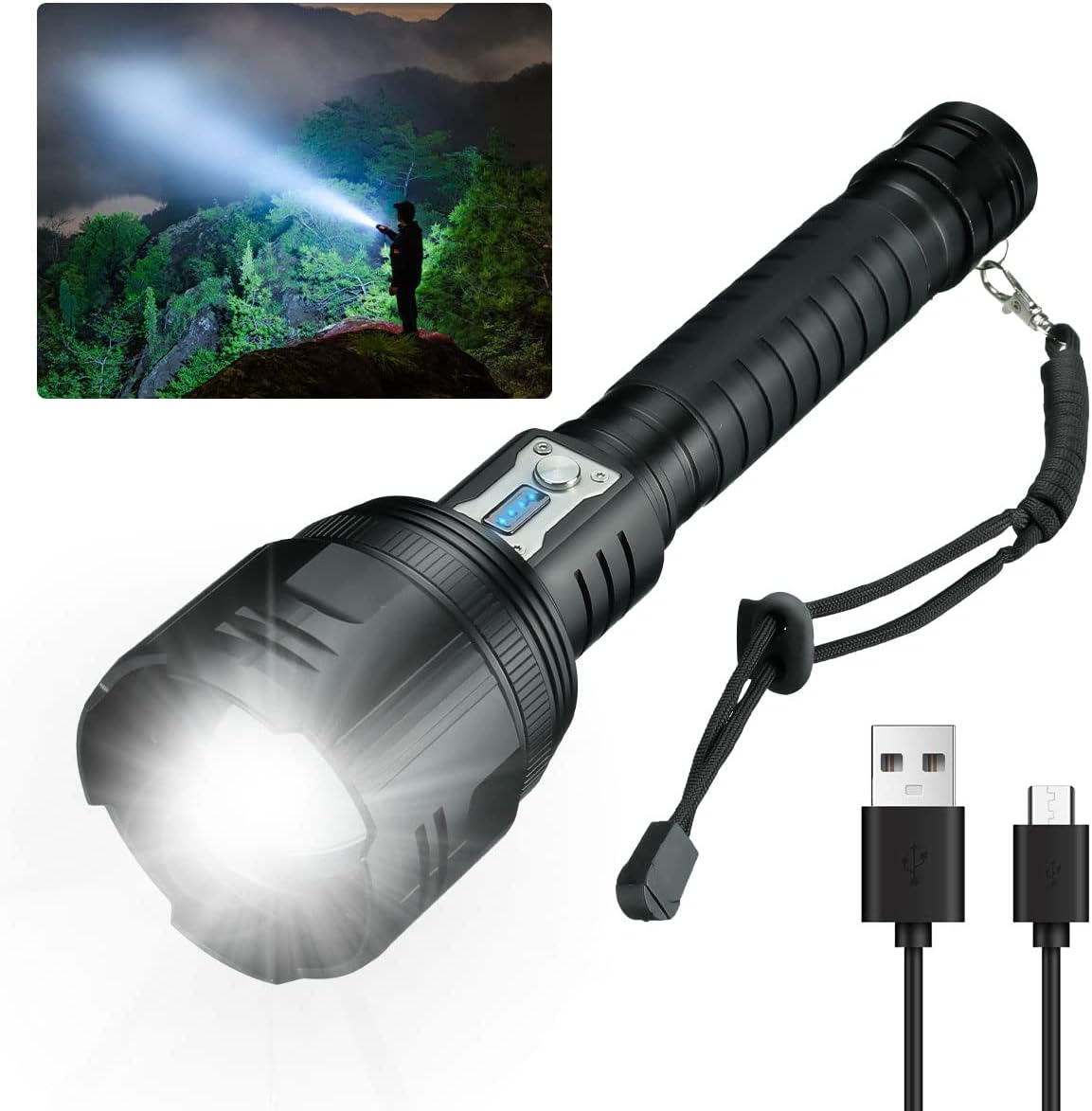 Chanarily XHP360 Rechargeable LED Flashlights, Super Bright 190000 Lumens Zoomable Flashlight