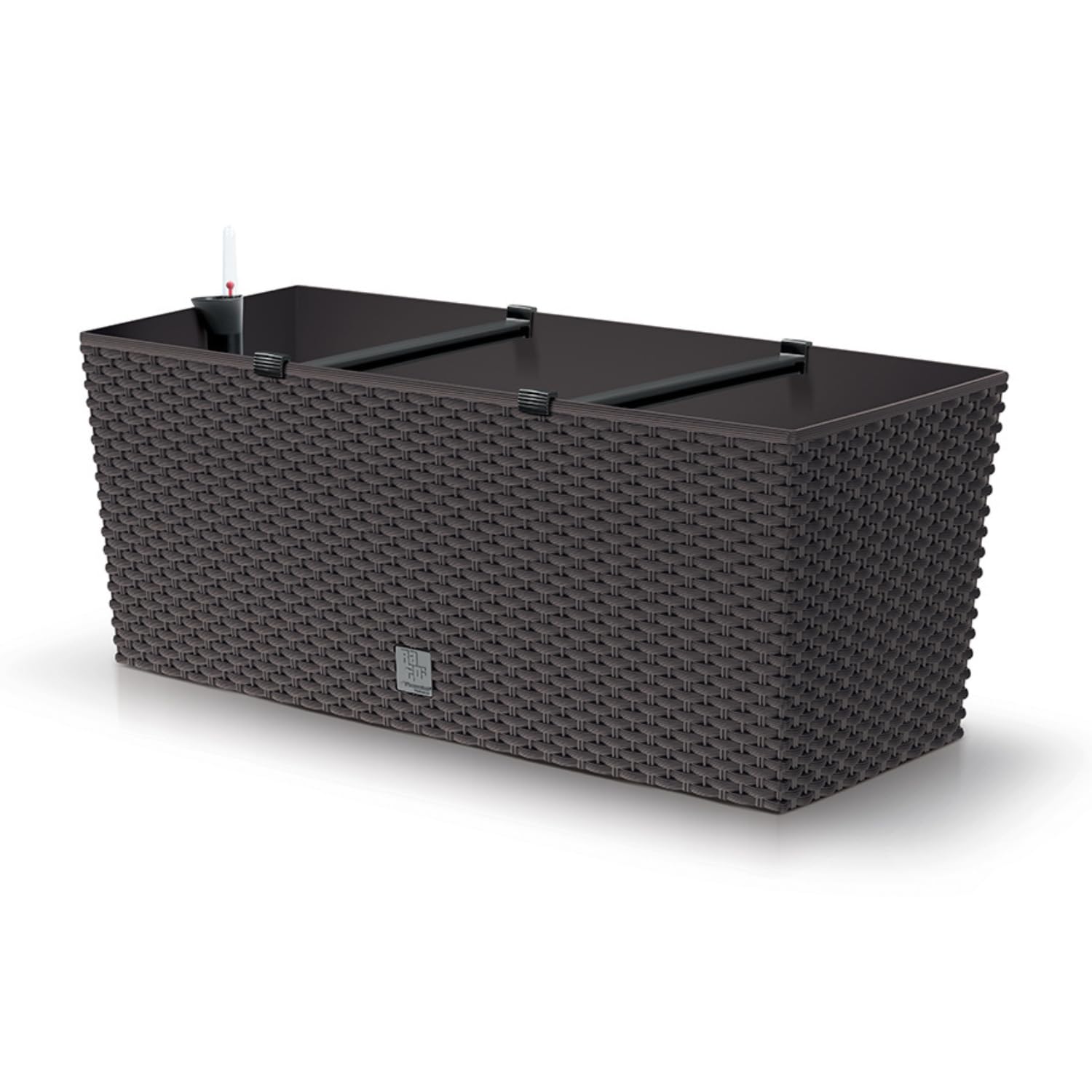 Rectangle Plant Pot Flower Box Plastic Rattan Look Rato Self Watering Garden Patio Weather resistant Lightweight Modern (Umber, 72L)