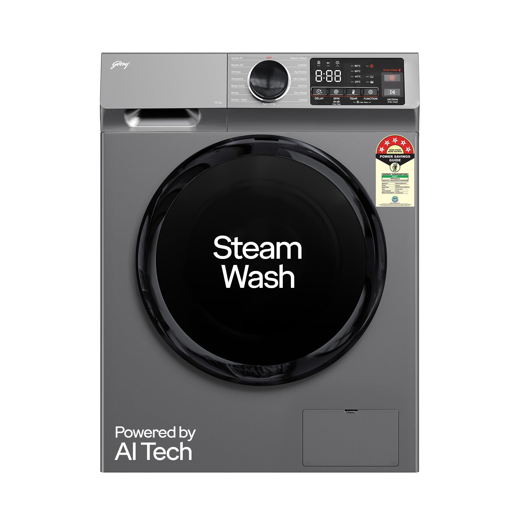 Godrej 9 Kg 5 Star, 4 Years Comprehensive Warranty, With AI Tech, Digi Inverter Fully-Automatic Front Load Washing Machine (2024 Model, WFEON CEL 9014 IEBT SLSR, Silver Stream, With Steam Wash)