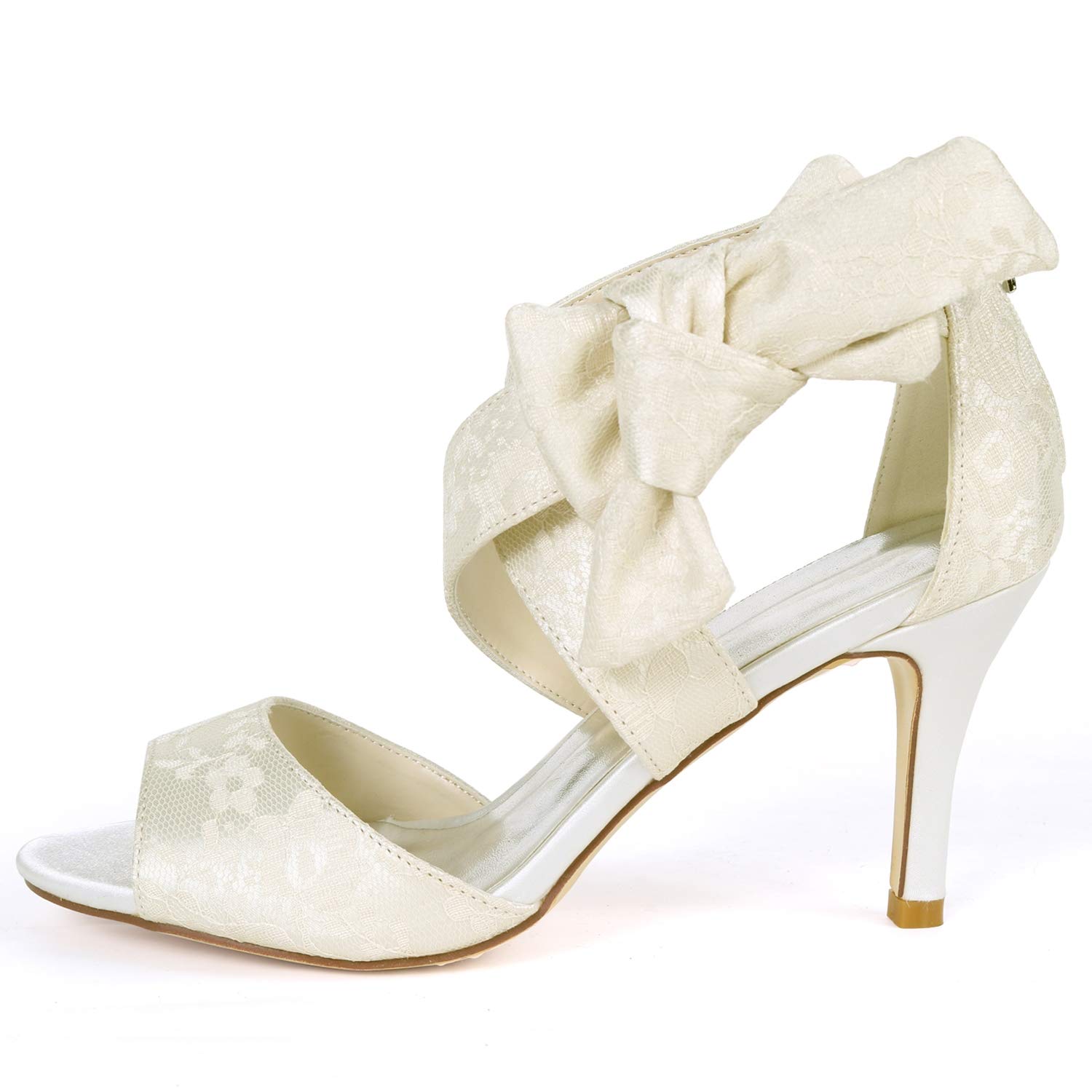 Scarpe da Sposa Ivory per Bride, Scarpe da Donna con Cerniera e Punta Scoperta con Tacco Basso, Scarpe da Sposa Autunnali con Tacco a Kitten/Scarpe da Cerimonia