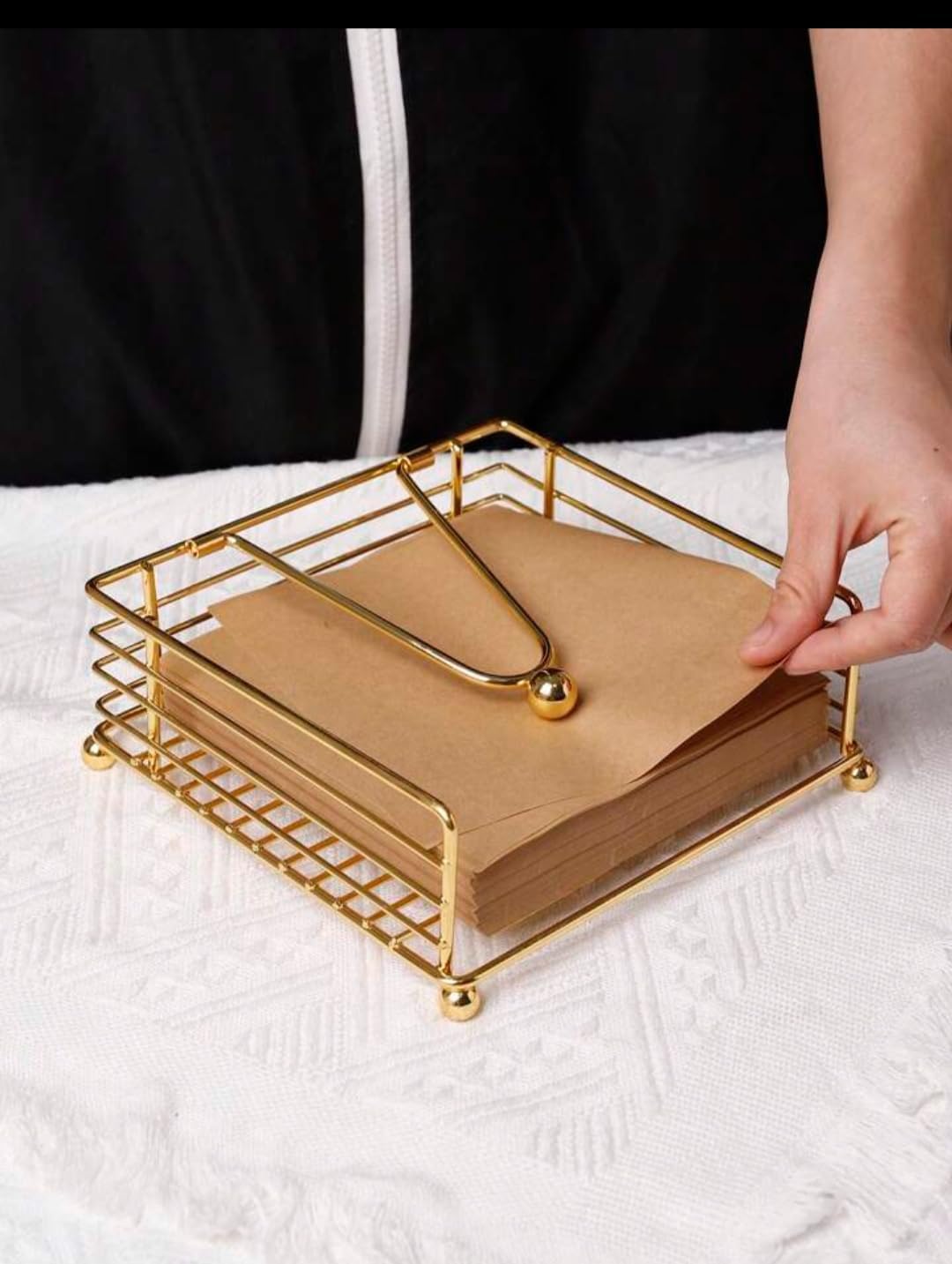 CentraLit Napkin Holder for Dining Table - Square Shaped with Weighted Arm - Modern Tissue Paper Holder for Kitchen, Restaurant, Farmhouse, Gold - Diwali Decoration - Hotel Tableware (Gold)