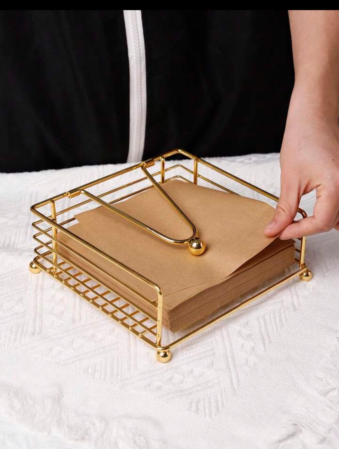 CentraLit Napkin Holder for Dining Table - Square Shaped with Weighted Arm - Modern Tissue Paper Holder for Kitchen, Resta...