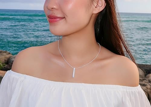 Miniatura 3 de Collar con colgante de barra vertical lisa de plata de ley 18 pulgadas Metal no conocido