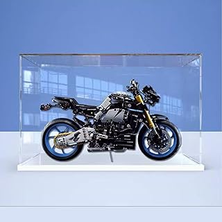 Acrylic Display Case Box Compatible Lego Motorcycle 42159 Model, Protection, Dustproof Display Case Gift Model, Transparen,Compatible with Lego (Only Display Case ) (White Base)