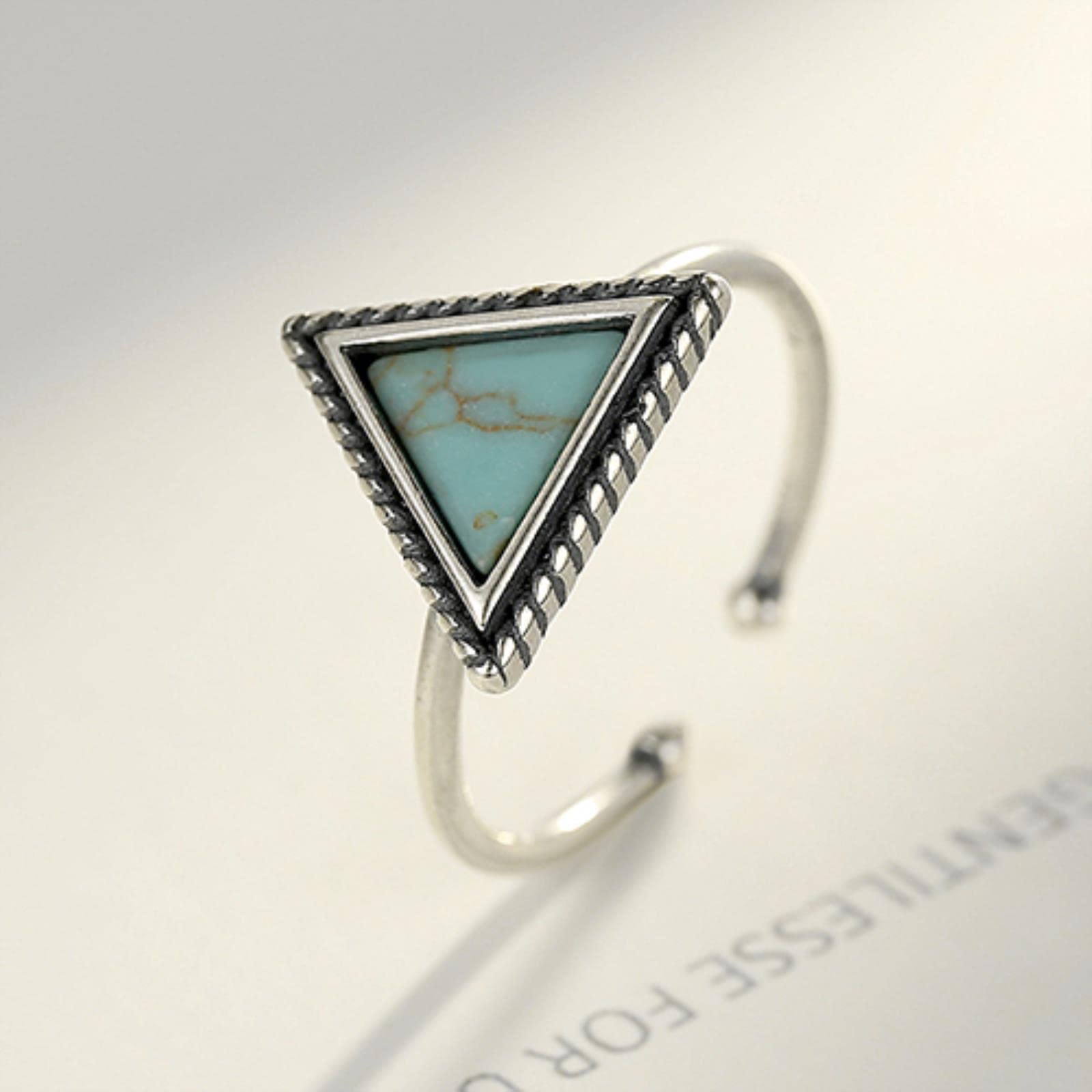 DAOMEI Retro Genuine 925 Sterling Silver Open Rings For Women Anniversary Fine Jewelry Created Triangle Turquoise Bagu