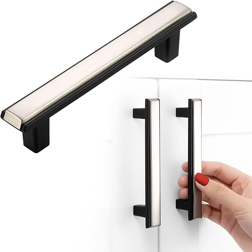 Manijas de gabinete de cocina de níquel y negro, níquel cepillado y negro mate, paquete de 5 manijas de gabinete de cocina de 3-34 pulgadas,