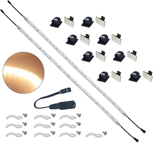 Litever Tira de luces LED flexibles extra de 20 pulgadas, 12 V CC, 4 W, blanco cálido 2700 K, parte trasera autoadhesiva, con clips de montaje,