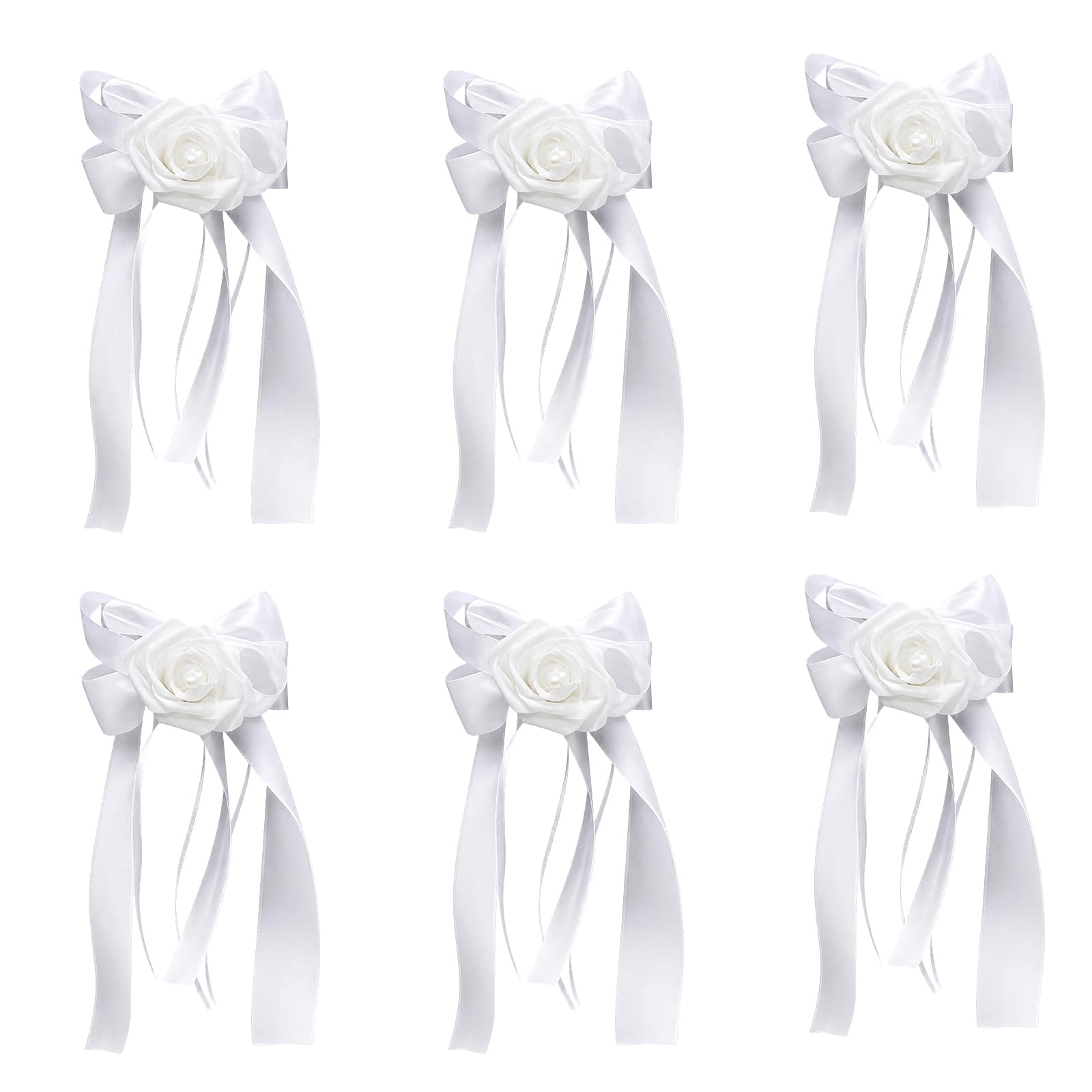 QhgPnt 6-Piece Wedding Car Ribbon Kit, Wedding Car Ribbon, Car Ribbon for Wedding, Just Married Car Decoration Bows, Car Door Handle Decorations for Bridal Party Vehicle Accessories 35X17 cm