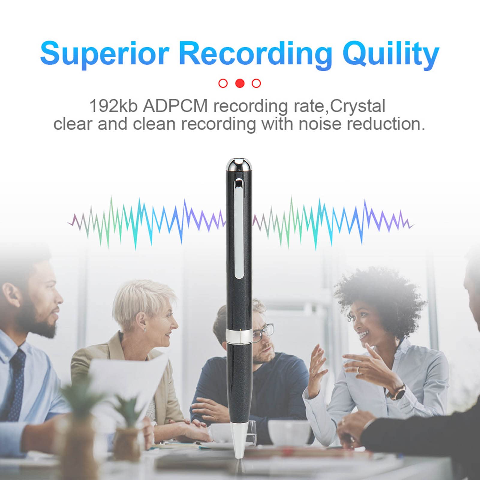 Grabadora de Voz Portátil, Grabación Bidireccional, Reducción de Ruido, Bolígrafo de Firma, Plug and Play con Auriculares, Aleación de Cobre (Inglés Neutro, Negro)