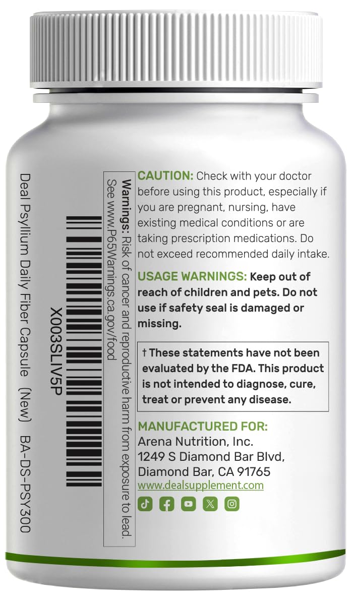 Psyllium Husk 1500mg Per Serving, 300 Capsules – 3 in 1 Fiber Supplement with Inulin & Acacia Complex – Natural Soluble Fiber, Supports Digestive Health* – Plant Based, Non-GMO — Amazon image 7