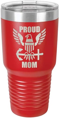 PROUD NAVY MOM RED Vaso de bebida de 30 oz con pajita Taza de viaje grabada con láser con citas divertidas Comparar con Yeti Rambler Idea de