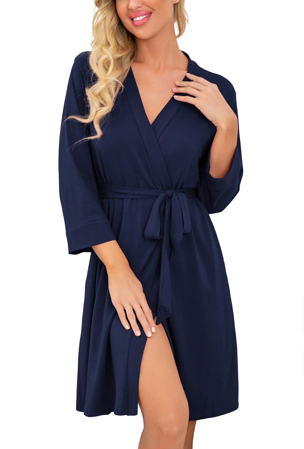 PrinStory Women Long/Short Bathrobe Knit Kimono Robes Soft Womens Dressing Gowns Casual Ladies Loungewear — view 14