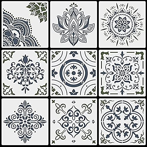 9Pcs Mandala Stencils 12x12 Inches,Large Reusable Mandala Painting Template Stencils for Floor Tile Wall Furniture,Making Your Own Arts Project