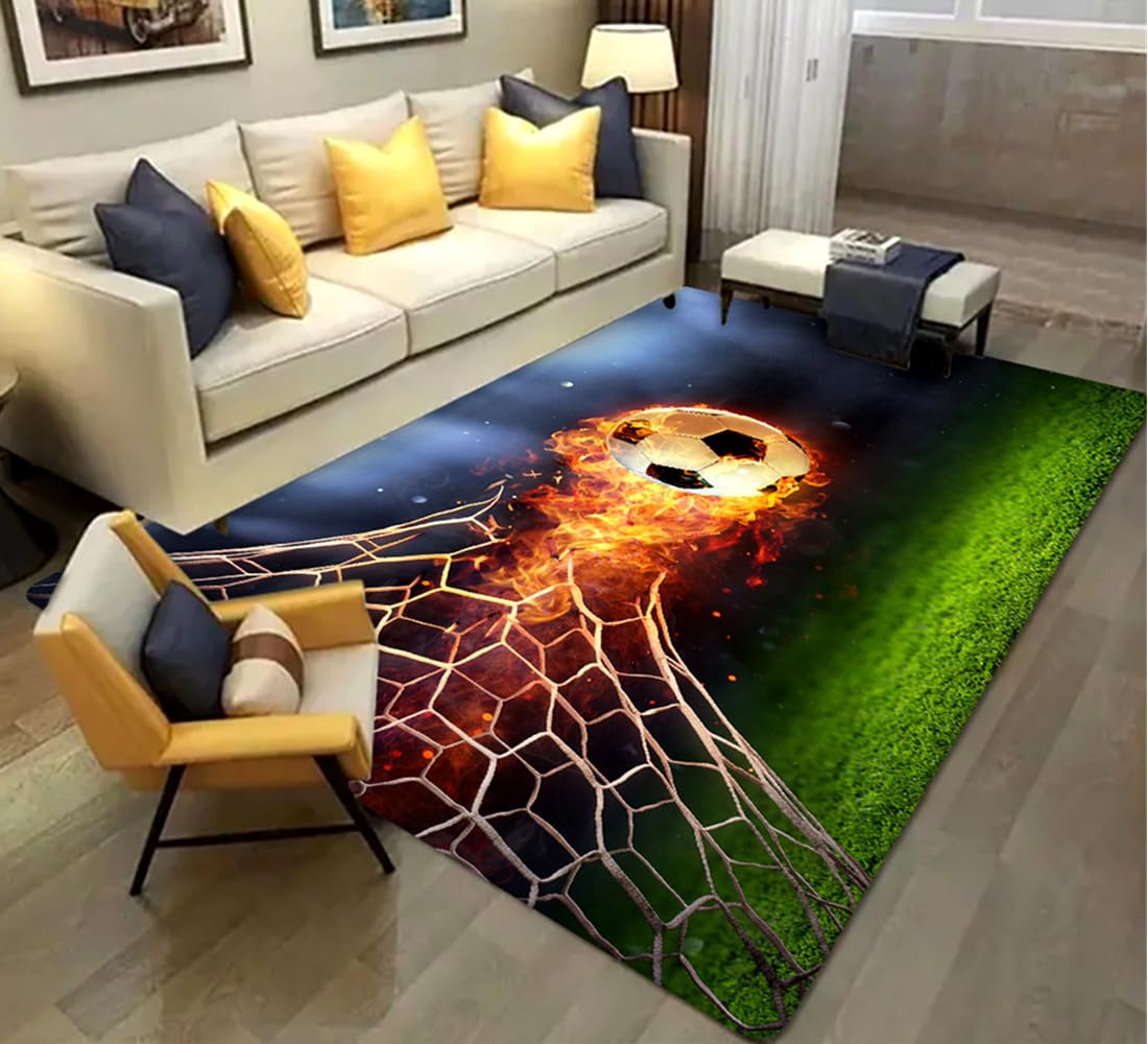 3d Fútbol Alfombras de Habitacion Juvenil Chico Infantiles Niño Colores Grande Pequeñas Alfombras Salon Baño Modernas Pelo Corto Campo de Fútbol Verde Alfombra Cocina Pasillo Rug (C,160x200 cm)