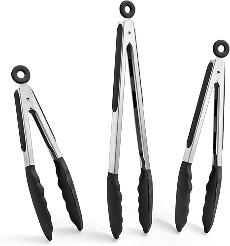 Miniatura 23 de Doosu Pinzas de cocina para cocinar: juego de pinzas para alimentos resistentes al calor de 600 °F con puntas de silicona antiarañazos, pinza de