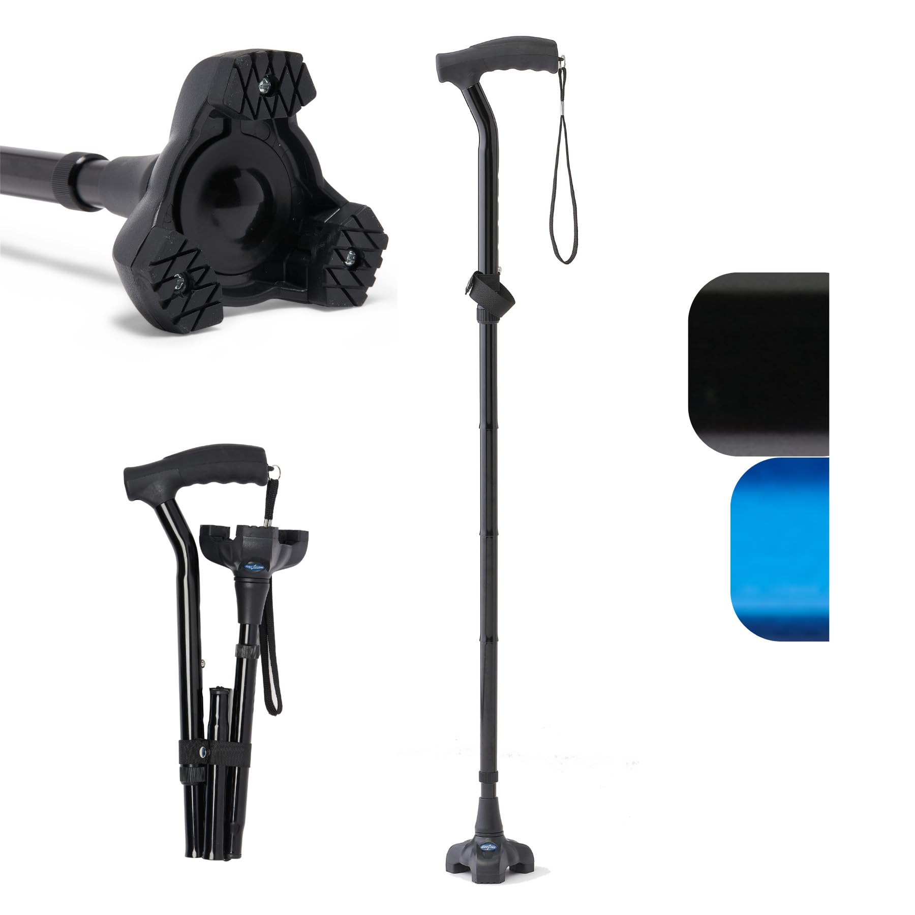 Medline TriGlide - Bastone pieghevole, imita il movimento della caviglia, regolabile da 81,3 a 94 cm, capacità 81,3-94 cm, capacità di carico 81,3-94 kg, colore: nero
