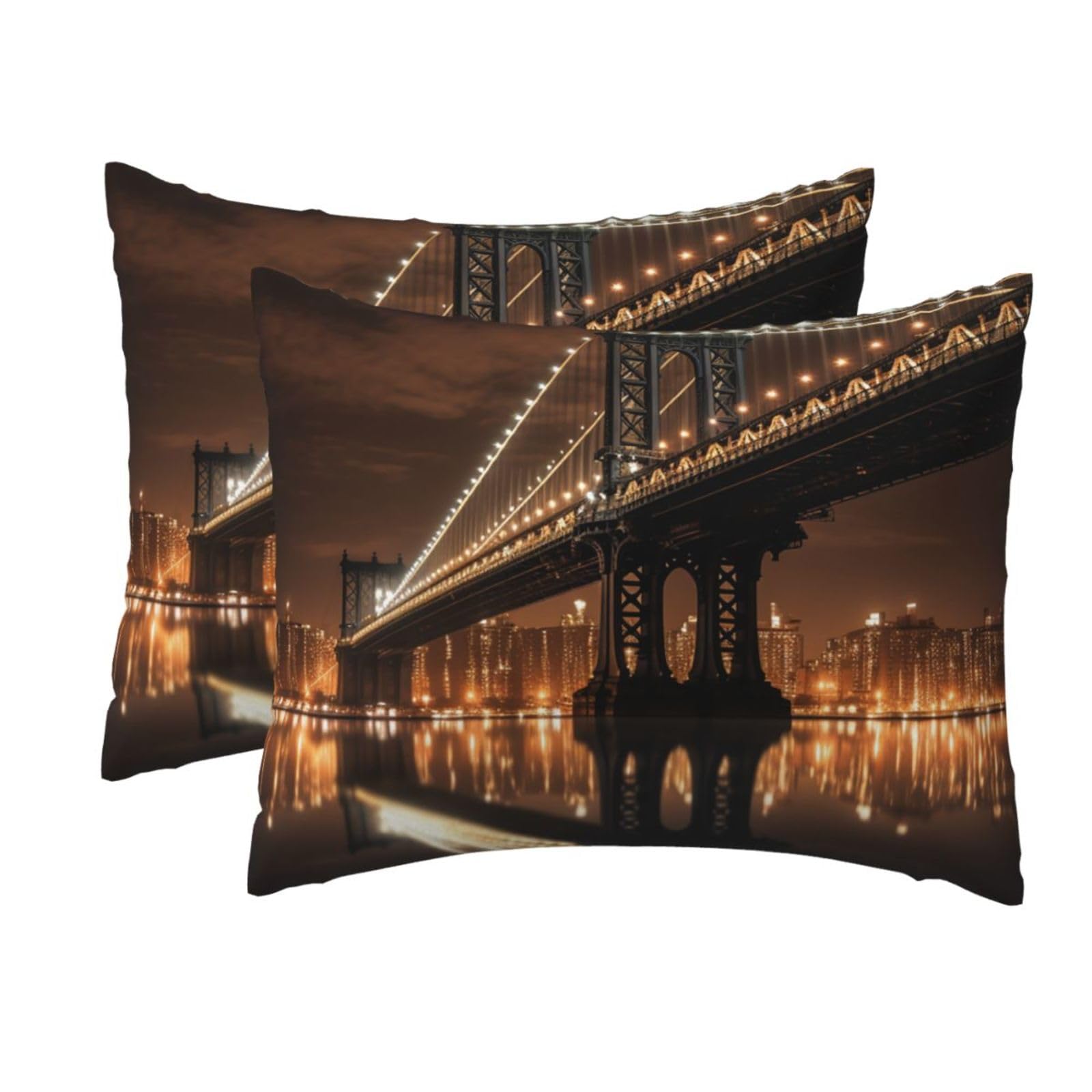 2 Pack Standard Size Pillow Cases for Hair and Skin Soft Breathable Pillow Case Covers with Hidden Zipper New York Manhattan Bridge Night Pillowcase 20x26 Inches Pillow Cover for Sleeping Gift