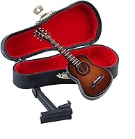 Vista 4 de Guitarra miniatura de madera con soporte y estuche, mini instrumento musical, réplica de guitarra clásica, figuras coleccionables