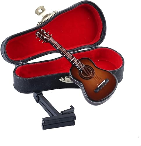Miniatura 4 de Guitarra miniatura de madera con soporte y estuche, mini instrumento musical, réplica de guitarra clásica, figuras coleccionables, modelo de