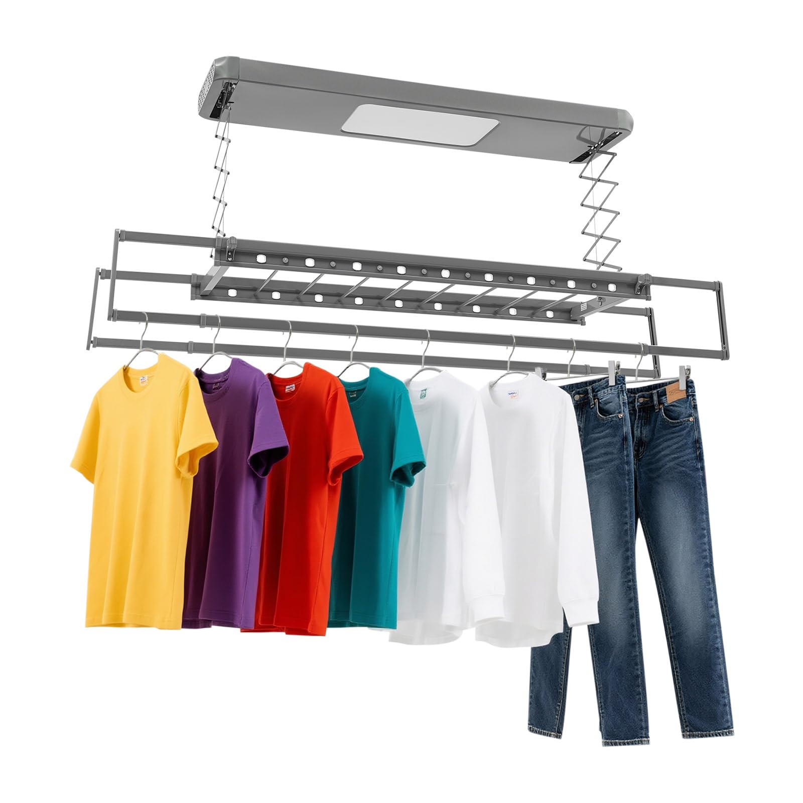 Étendoir à linge électrique mural avec télécommande, support de plafond, extensible et pliable, pour balcons, buanderies (gris)
