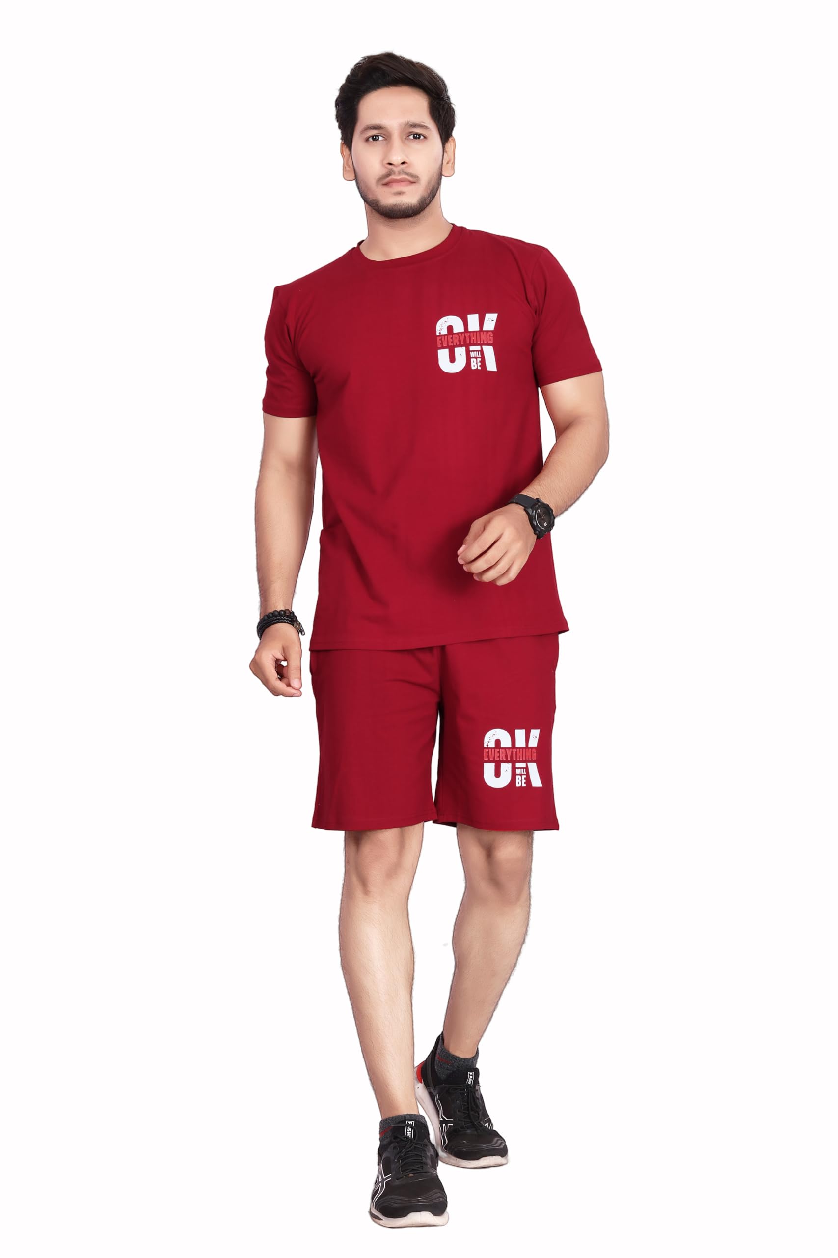 Men's Cotton Printed T-Shirt and Short Set with Round Neck Half Sleeves Regular Fit and Short Closure Elasticated Drawstring with Both Side Pockets | Night Suit Set