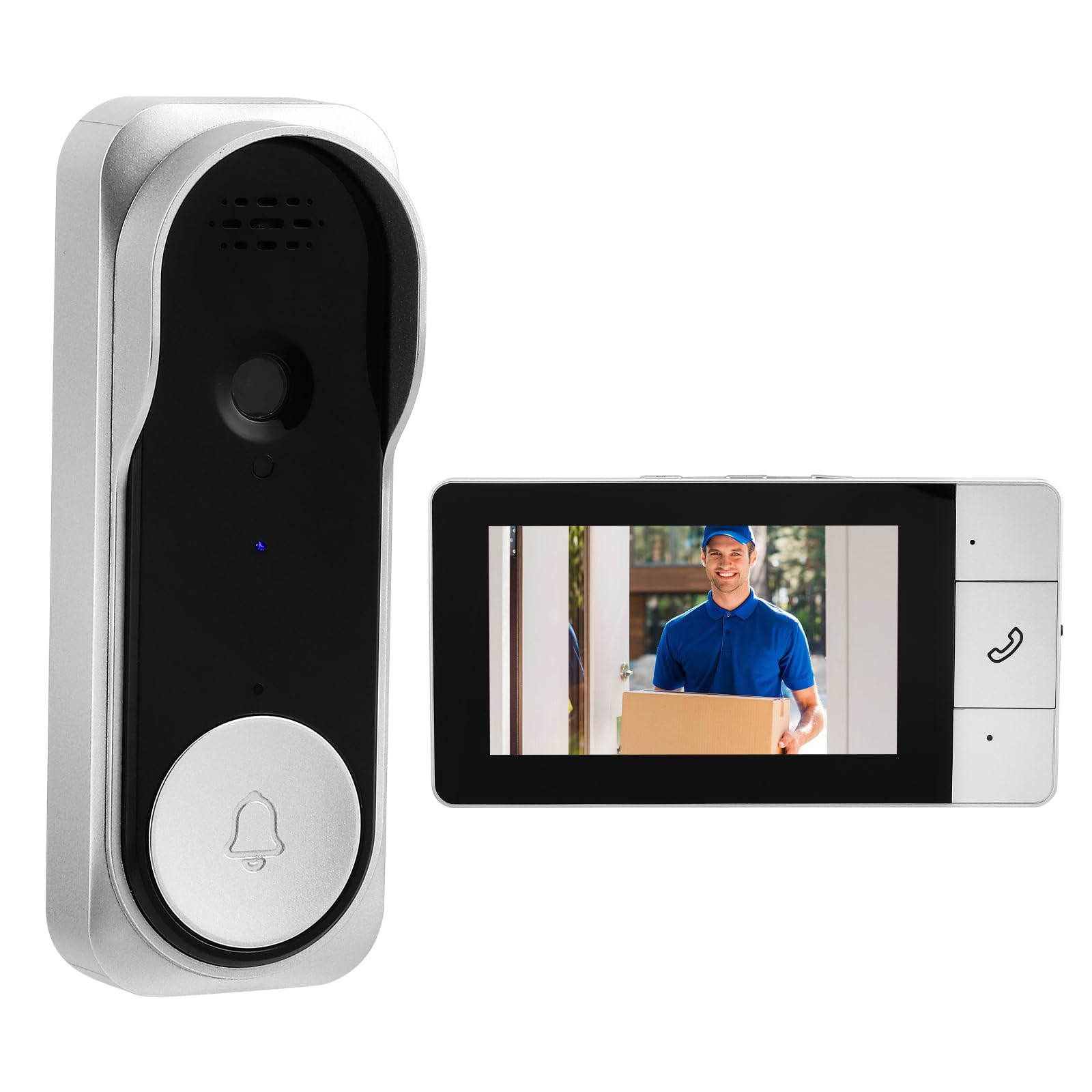 Sonnette sans Fil avec Caméra, Visiophone Vidéo Extérieur, sonnette vidéo étanche IP65 1080p avec Écran 4.3", angle de vision HD 360°, Audio bidirectionnel, vision nocturne, sans APP,sans WiFi
