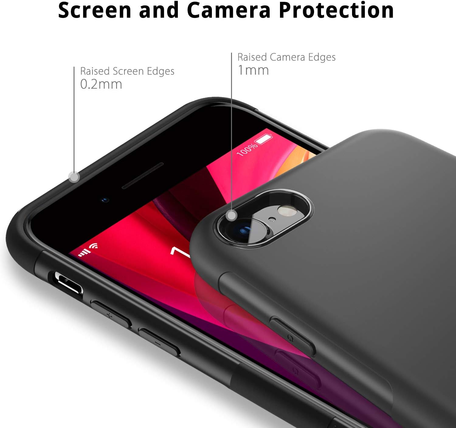 UNBREAKcable Case for iPhone SE 2020/SE 2022 / iPhone 8 /iPhone 7, Shock-Absorption, Anti-Scratch, Soft Frosted TPU Ultra Thin Cover Protective Case for iPhone 8/7/ SE 2/SE3 4.7 Inch - Matte Black