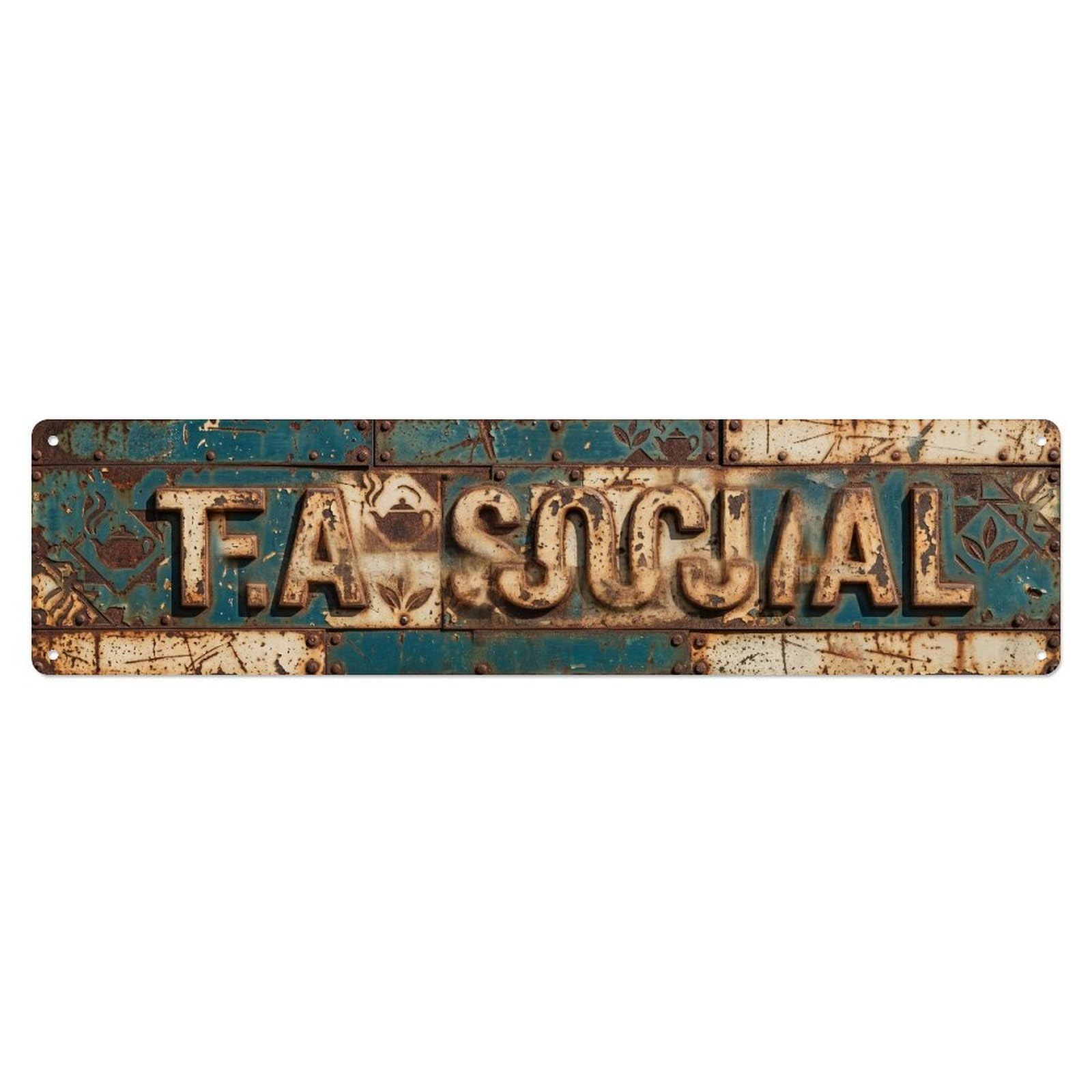 Tea Social Retro Cafe Metal Tin Skinny Sign Plaque Wall Decor for Cafe, Club Bar, Office, Home Garden Metal Poster 4x16Inch