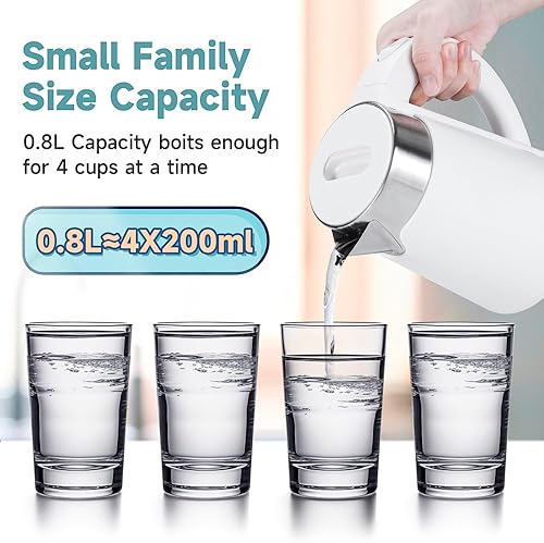 Miniatura 2 de Wdcme Pequeña tetera eléctrica portátil, hervidor de café eléctrico de viaje de 0.8L, mini caldera de agua caliente de acero inoxidable (blanco)