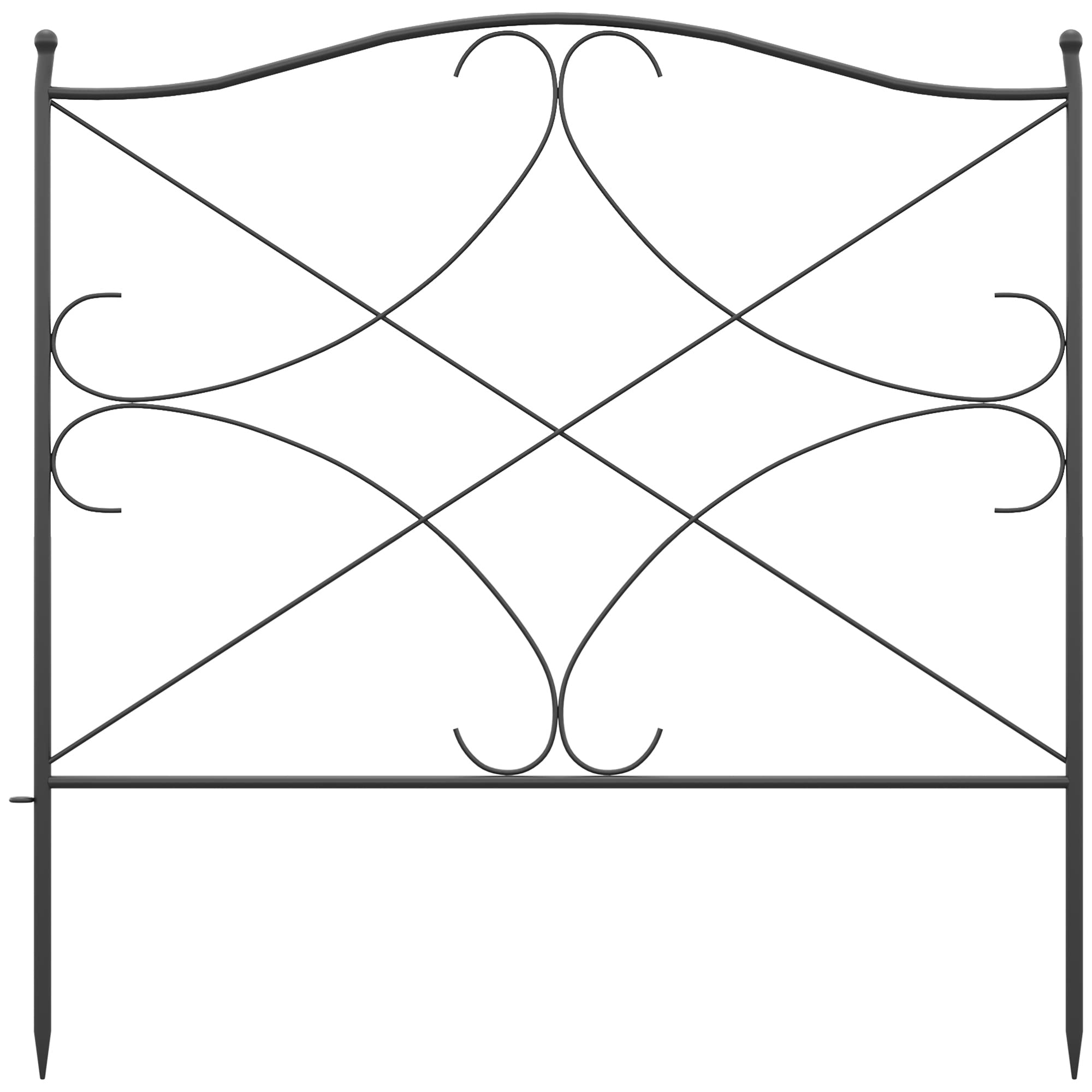 Outsunny Vallas Decorativas para Jardín de 5 Paneles 305x62 cm Cerca de Privacidad de Metal con Estacas y Bordes de Césped Barrera para Animales Negro