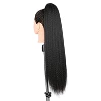 Vista 46 de WIGNEE Extensión de cola de caballo larga rizada recta y envolvente, extensión de cola de caballo Yaki negro natural para mujeres negras, Marrón