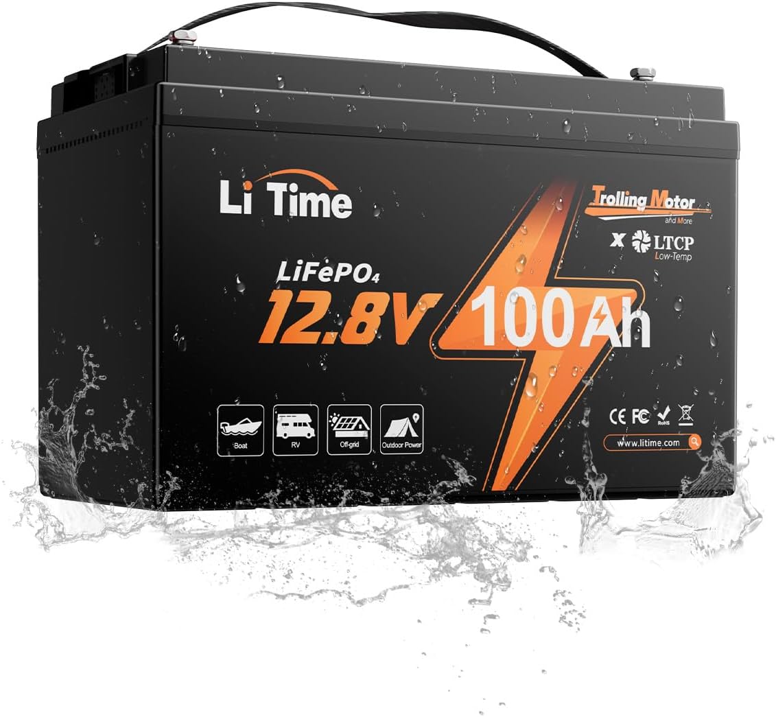 LiTime 12V 100Ah Group 31 LiFePO4 Battery, 12 Vlot Lithium Battery Built-in 100A BMS & Low-Temp Protection, Max. 15000 Deep Cycle for RV, Trolling Motors, Marine, Boat, Travel Trailers