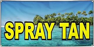 Vinyl Banner Sign Spray Tan Blue Green Yellow Business Tan Marketing Advertising Blue - 16inx40in, 4 Grommets, One Banner