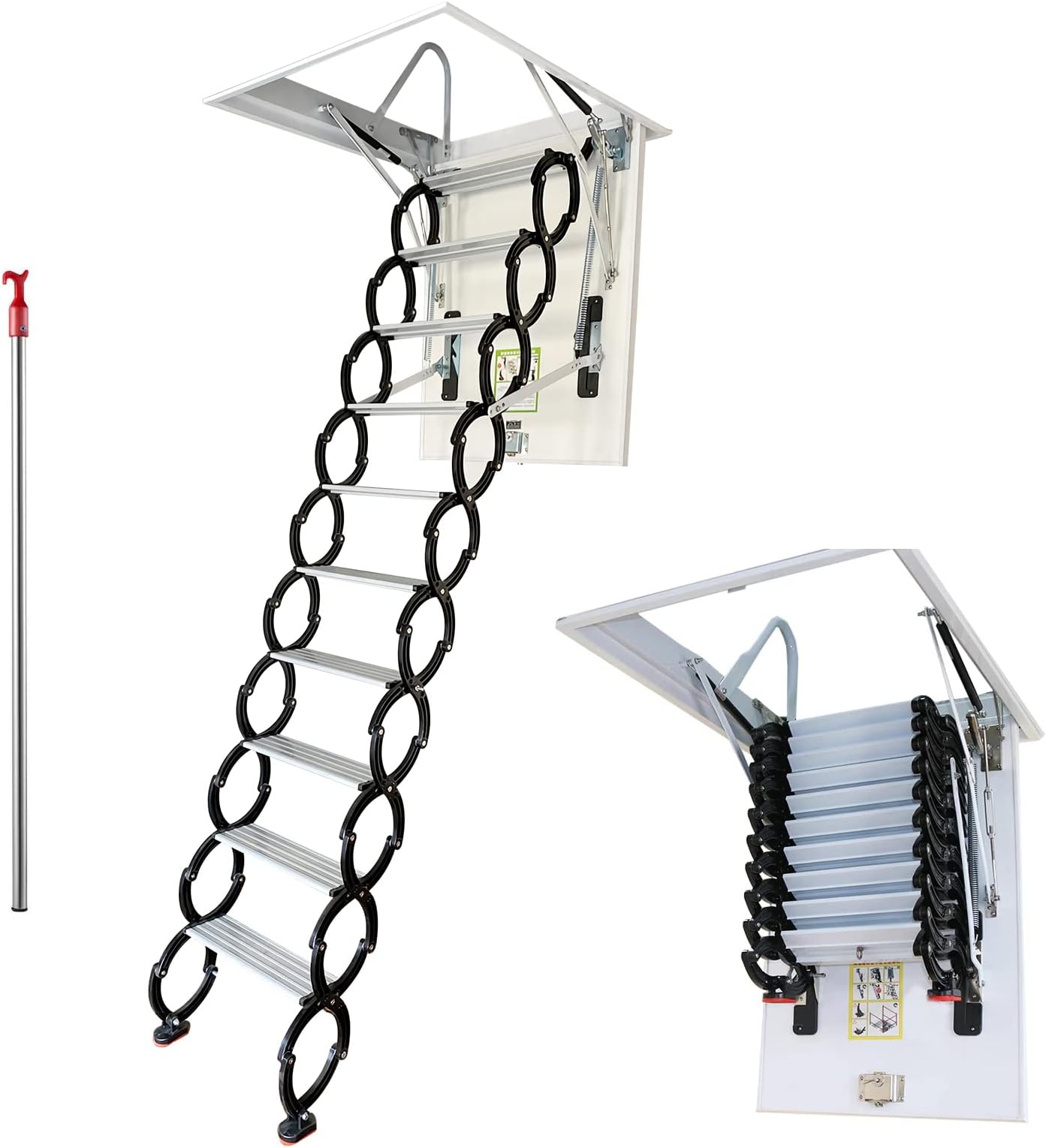 TECHTONGDA Attic Ladder Attic Extension Loft Stairs Ceiling Folding Stairs Retractable Pull Down Folding Ladder with 28 x 39 Inch Opening Size and 10.5 feet Height for Ceiling