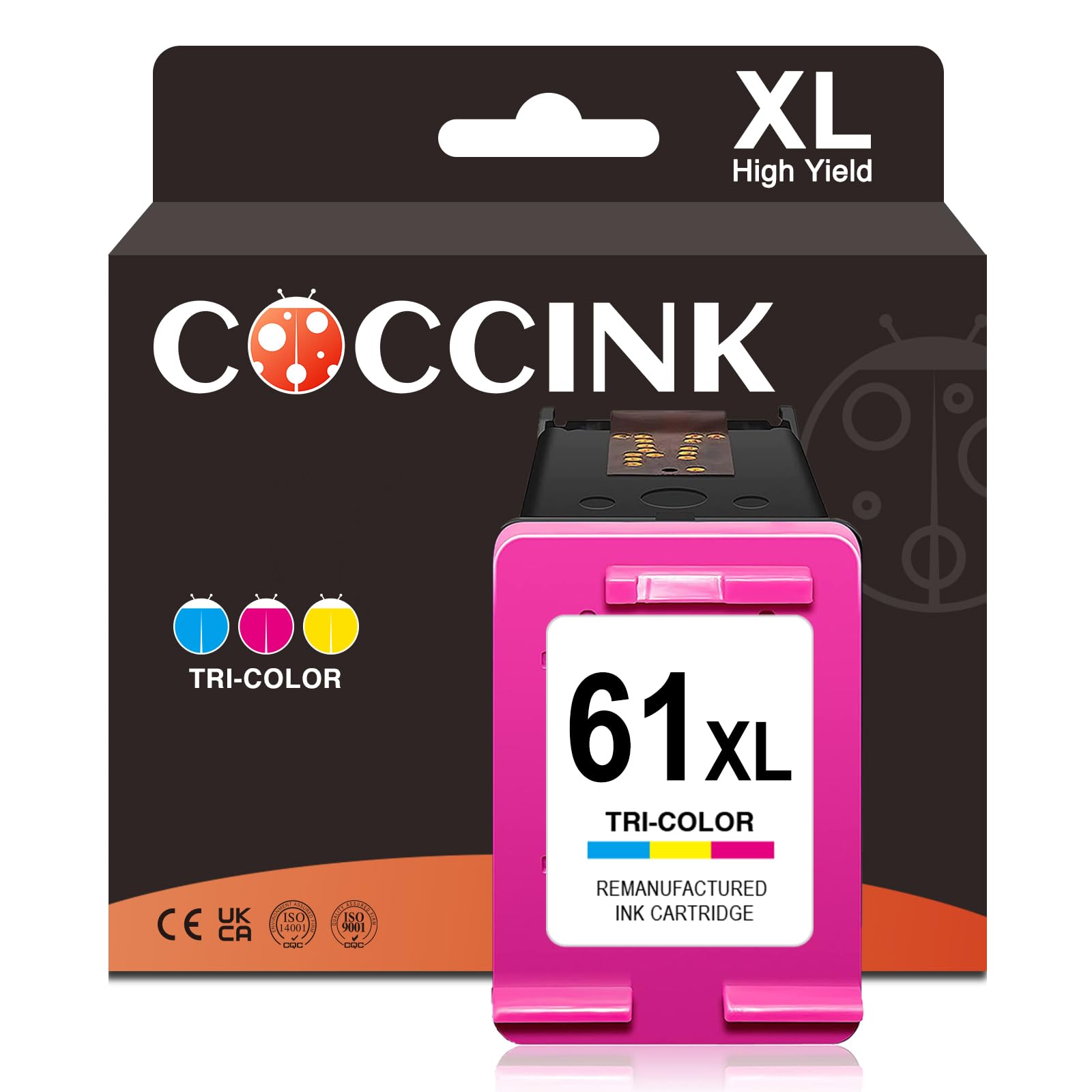 COCCINK 61XL Color Ink Cartridge for HP officejet 4630 4632 4635 2620 2622 Envy 4500 4502 5530 5535 5534 Deskjet 1000 1010 1510 1512 Printers Remanufactured for Inkjet HP61XL HP 61 XL (1 Tri-Color)