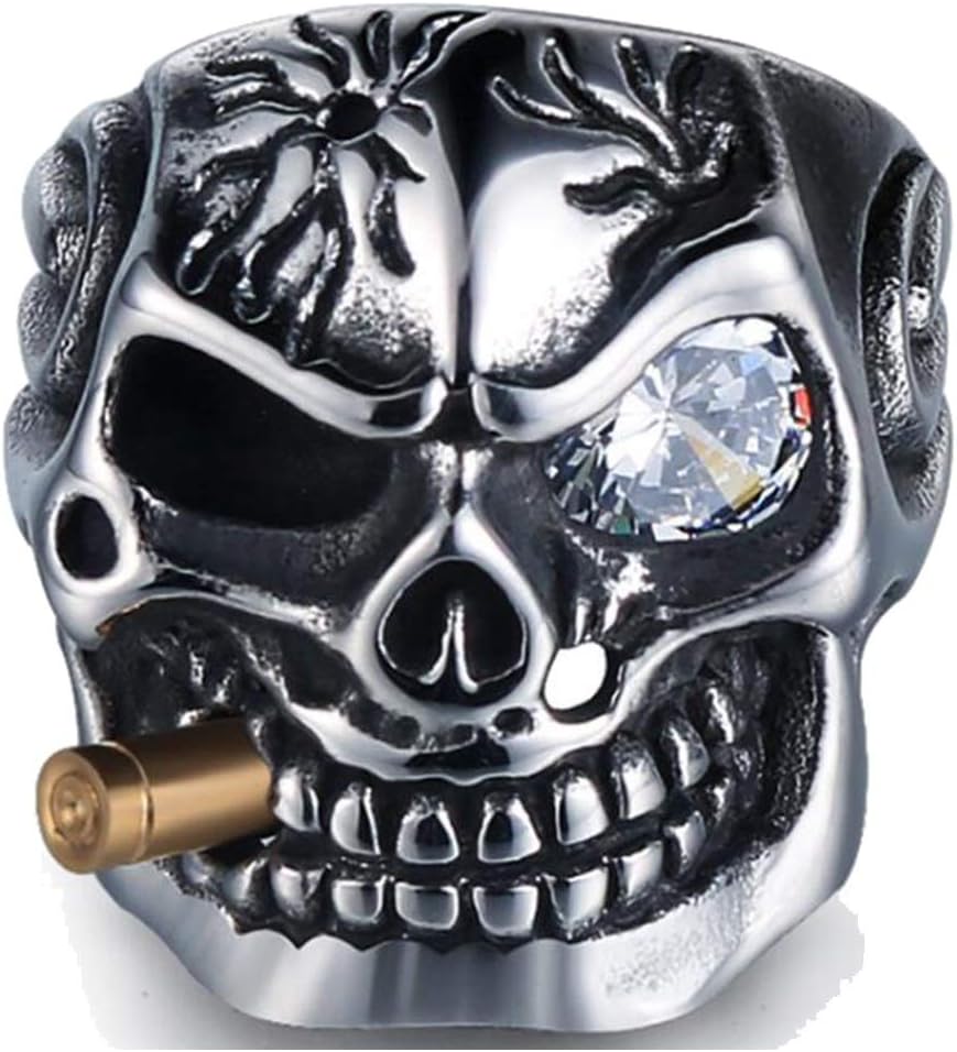 Jewelers Vintage Stainless Steel Gothic Skull Smoking Bullet Biker Cocktail Party Ring