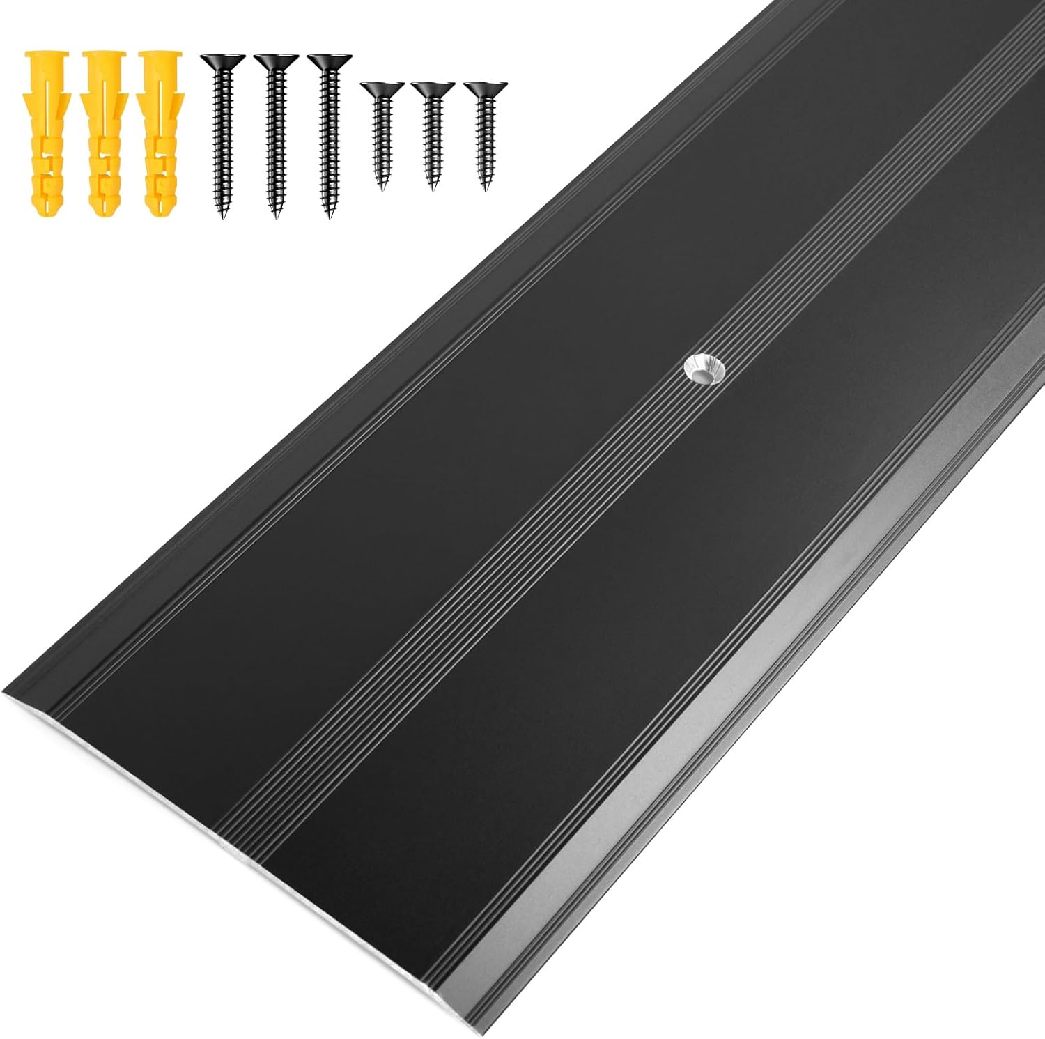 Aluminum Metal Door Threshold, Floor Transition Strip, 36'' L x 4'' W x 0.1'' H, Flat-Profile Threshold, Flooring Gaps Carpet Vinyl Wood, Stylish Doorway Transition Draft Protection (Black)