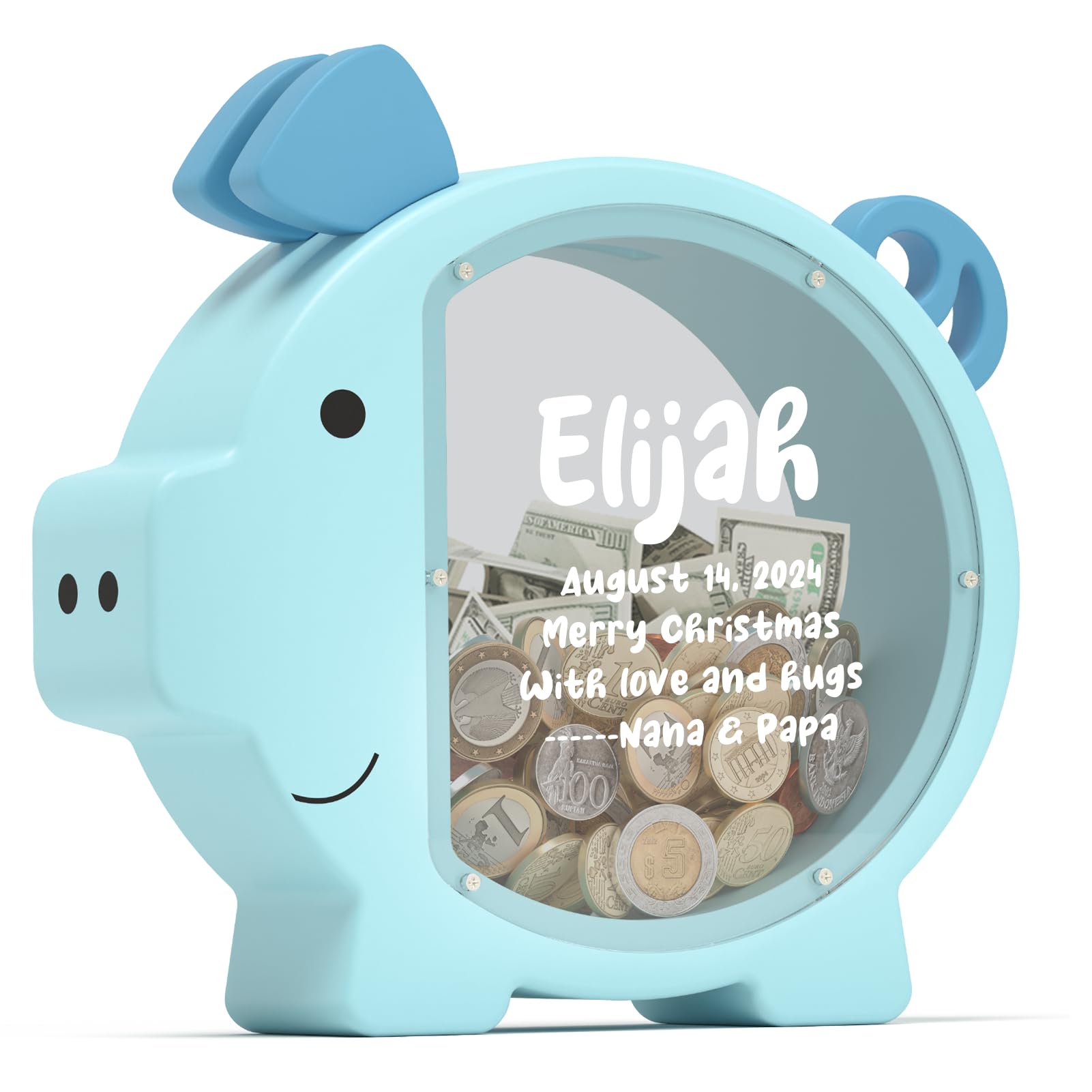 Summidate Wooden Piggy Bank for Boys Girls Kids Toddler Adults Large Unbreakable Bills Coin Change Money Saving Jar Children Personalized Gift Nursery