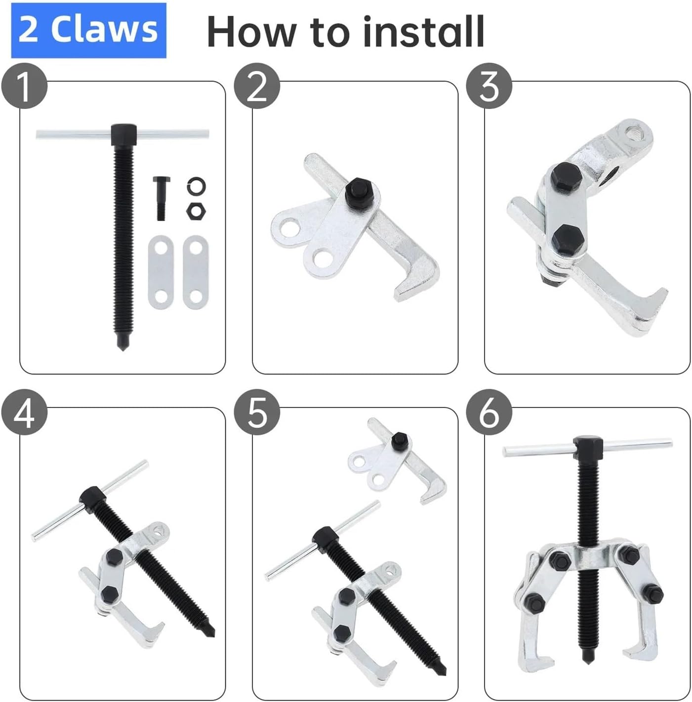Claw Puller 2 Jaw/3 Jaws Gear Puller for 10-60mm/10-80mm Dia Bearings/Pulleys Remove, High Carbon Steel Separate Lifting Device Jaw Pullers(2 Jaws 2.36inch)