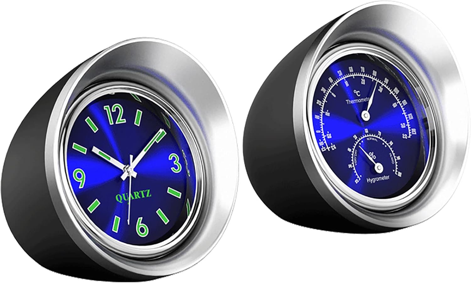 COYOUCO Car Vehicle Thermometer Hygrometer Clock, Stick-On Classic Dashboard Thermometer Hygrometer Clock with Quartz Digital Luminous for Car Cool Decoration,Blue