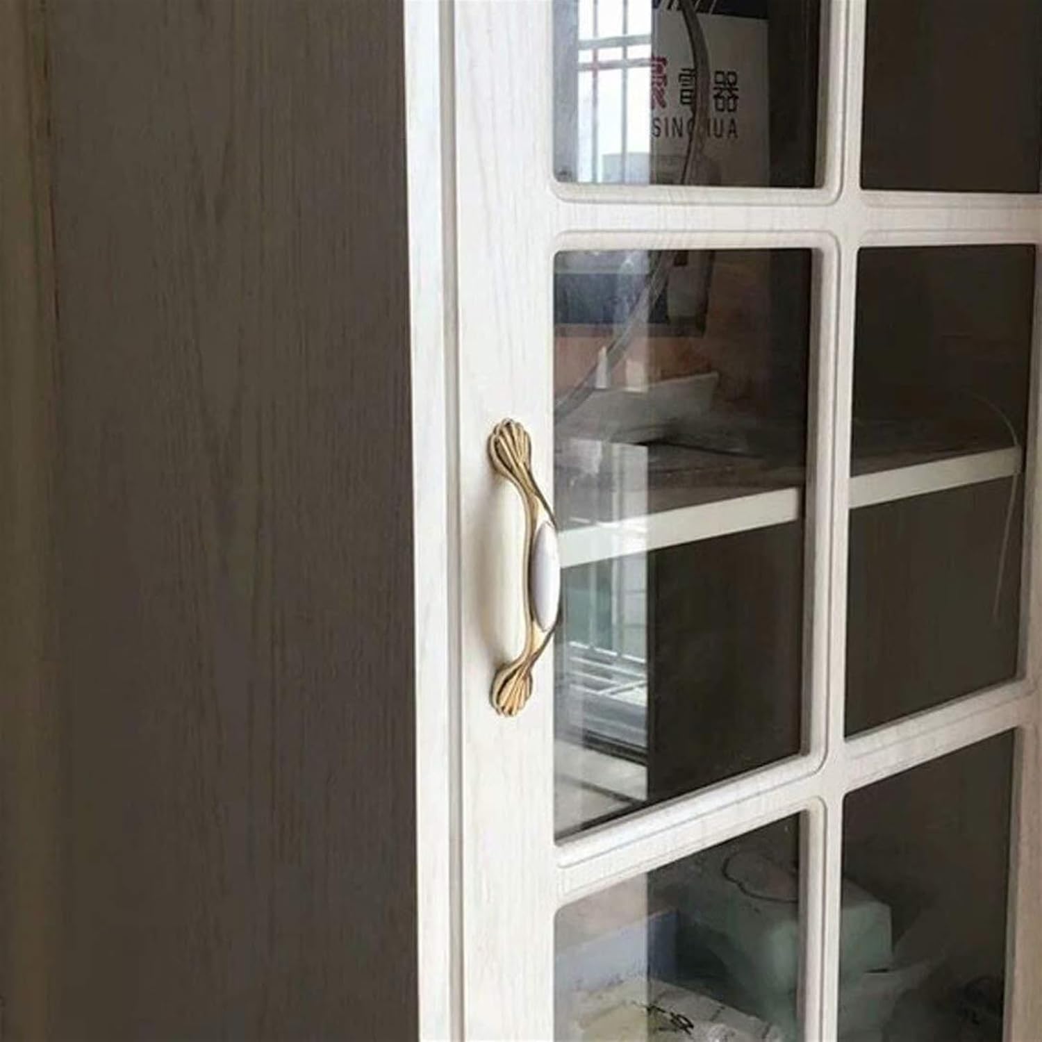 Vintage Ceramic Drawer Knobs,Cabinet Wardrobe Bow Pull Handles,2 pcs Ceramic Cabinet Knobs Zinc Alloy Cabinet Pull Handles for Cabinets Dressers and Drawers, Golden DecorativeColorStyle, Size Furnitur