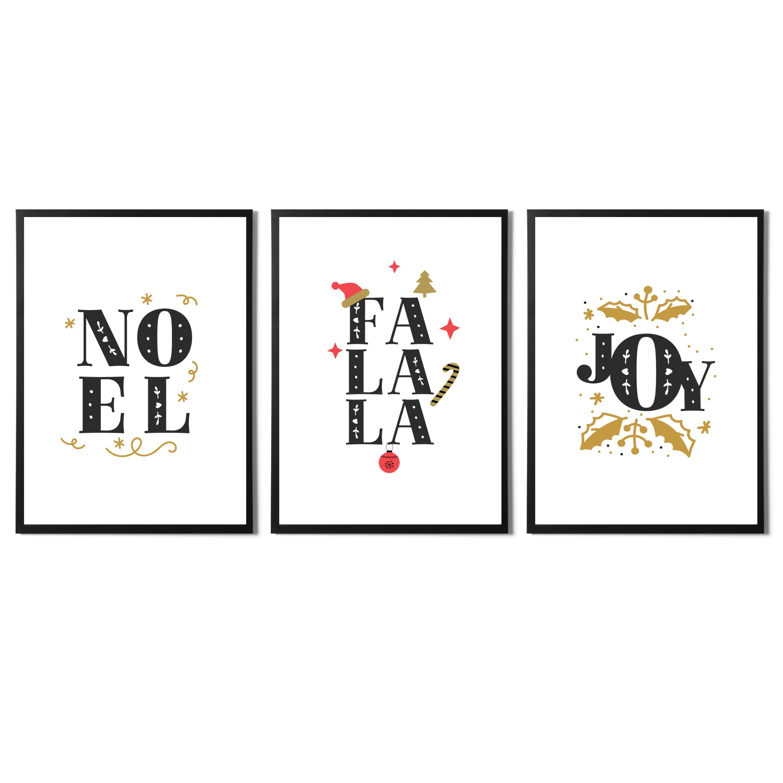 State Media Vision Joy Set Christmas Prints Wall Art, Set Of 3 Joy Home Decor Posters, A4 And A3 Size, Framed Or Unframed Wallart (, A4 Size)