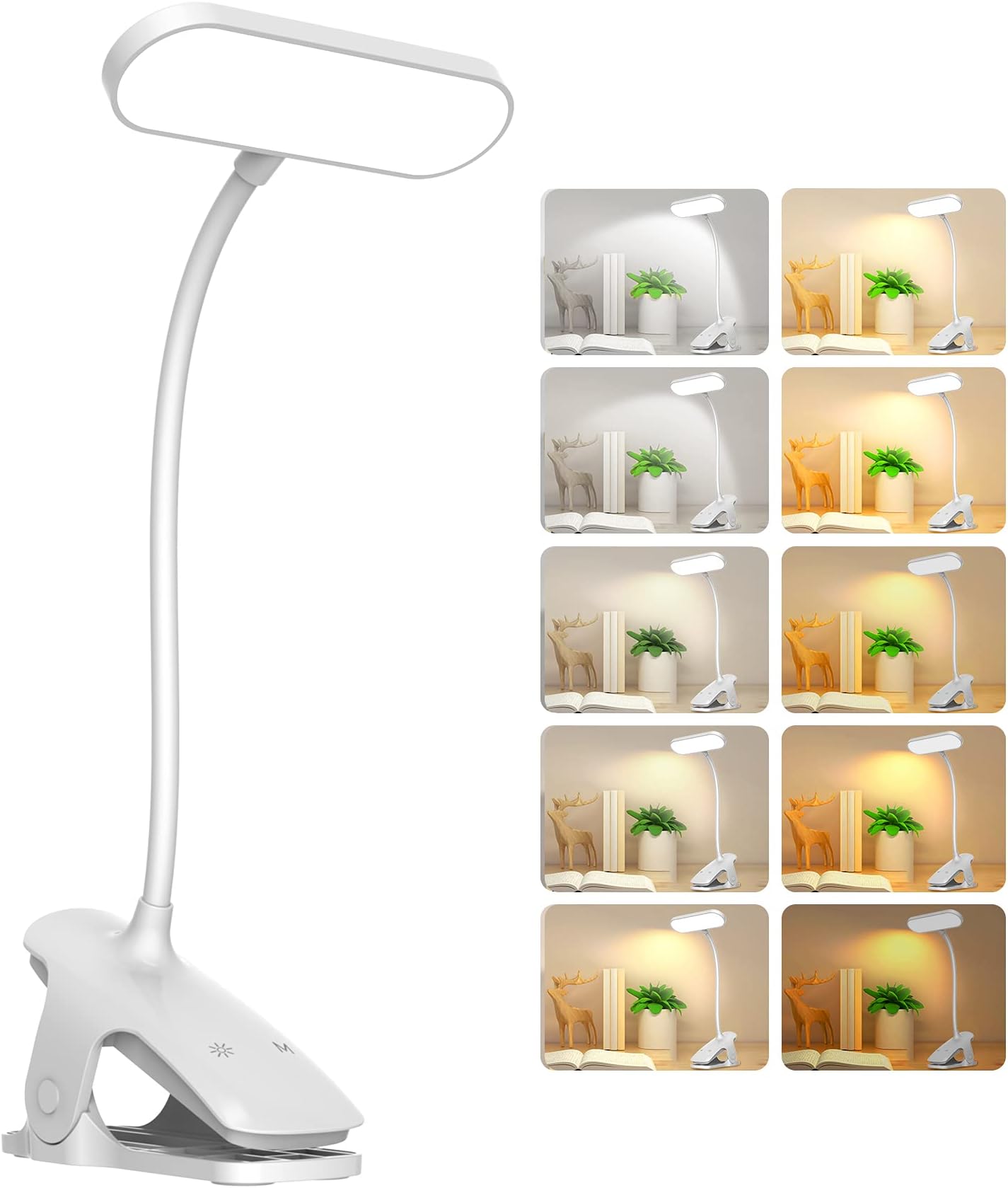 LED Desk Lamp, 36 LED USB Rechargeable Reading Light with 5 Color Modes 5 Brightness, Eye Protection Book Clamp Clip on Light for Headboard and Video Conference