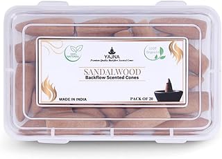 Yajna Sandalwood-100%-Natural-Incense-Backflow-Cones-for-Waterfall Handmade-Organic-Chemicals-Free for-Purification-Relaxation-Positivity-Meditation The-Best-scents-20-Count