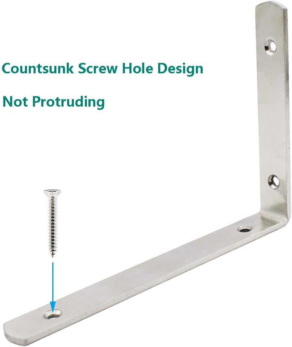 4 PCS Corner Bracket Shelf Bracket,ULIFESTAR Heavy Duty Stainless Steel L Bracket Corner Brace,Right Joint Angle Brackets Floating Shelf Bracket Support Hardware for Wood 200x140x4mm/8x5.51x0.16