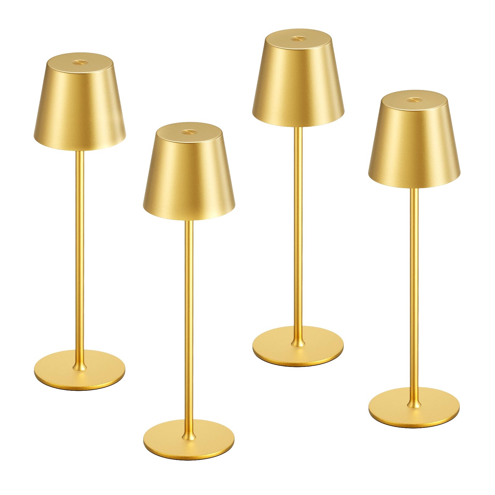 Kakanuo Cordless Table Lamp Rechargeable Gold - KK 4 Pack Battery Operated Lamp for Dining Table, 3 Color Stepless Dimming Wireless Lamp for Counter, Outdoor Patio, Touch Control