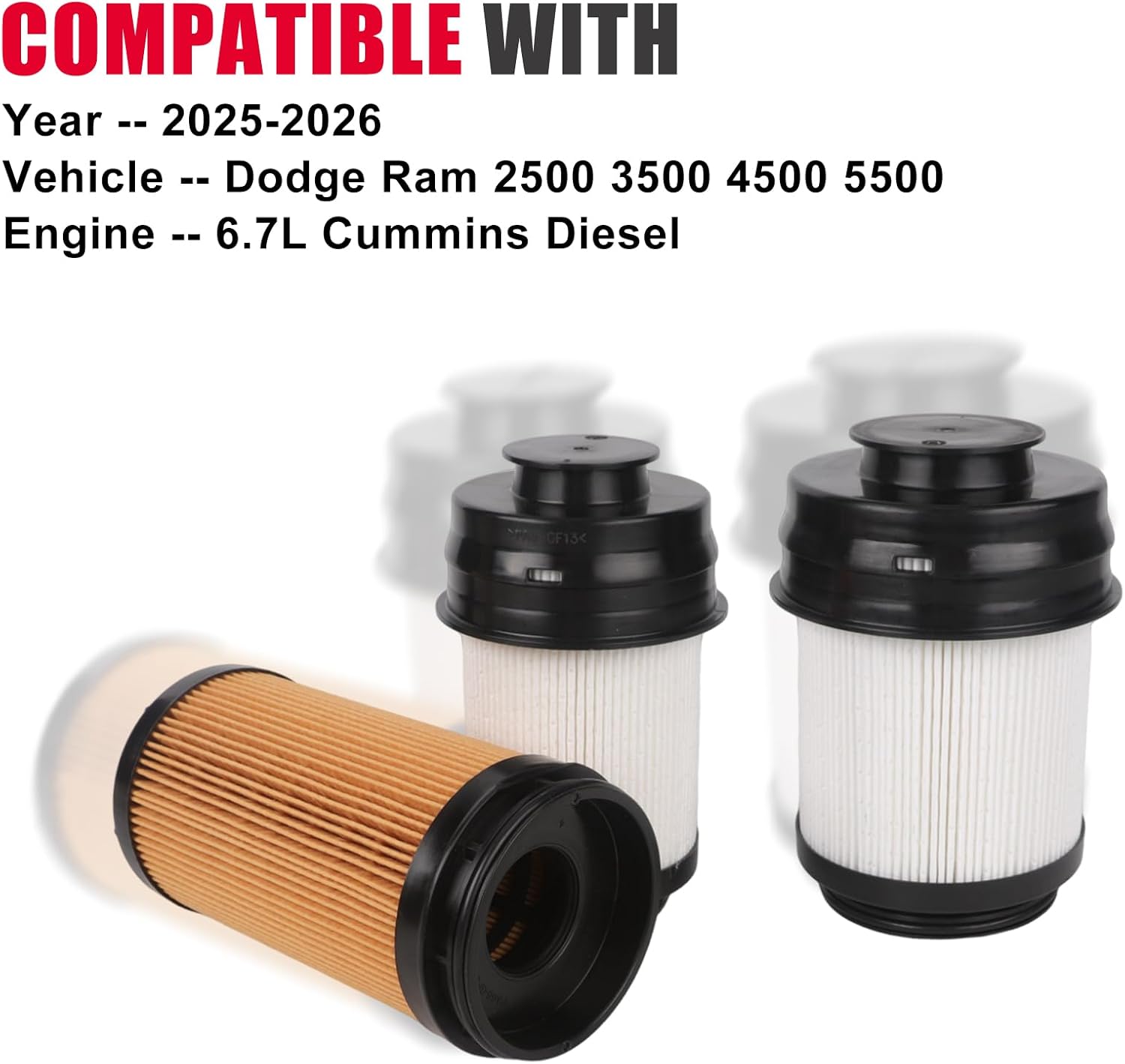 6.7 Cummins Fuel Filter Water Separator and Oil Filter Kit, Replaces# 68677800AA/68677810AA, Fits for 2025 2026 Dodge Ram 2500 3500 4500 5500 6.7L Cummins Turbo Diesel Engines