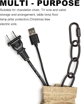 Fabric Cord Cover, Chandelier Chain Sleeve, 4 feet Length Natural Linen Burlap Wire Covers Use for Ceiling Lighting, Electrical Wires on Floor, Lamps Cable Management, Swings Chain Cover Decorative
